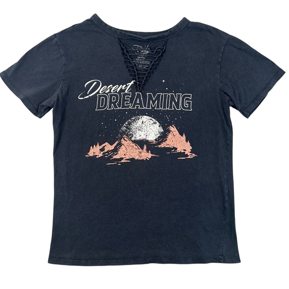 Cold Crush Desert Dreaming Graphic Tee Cutout Neck Distressed Boho T-Shirt - M